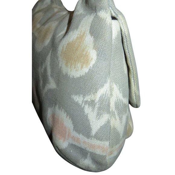 COACH Kristin Ikat Op Art Silver Gray Print Sparkle Canvas Hobo Flap Handbag - Picture 3 of 15